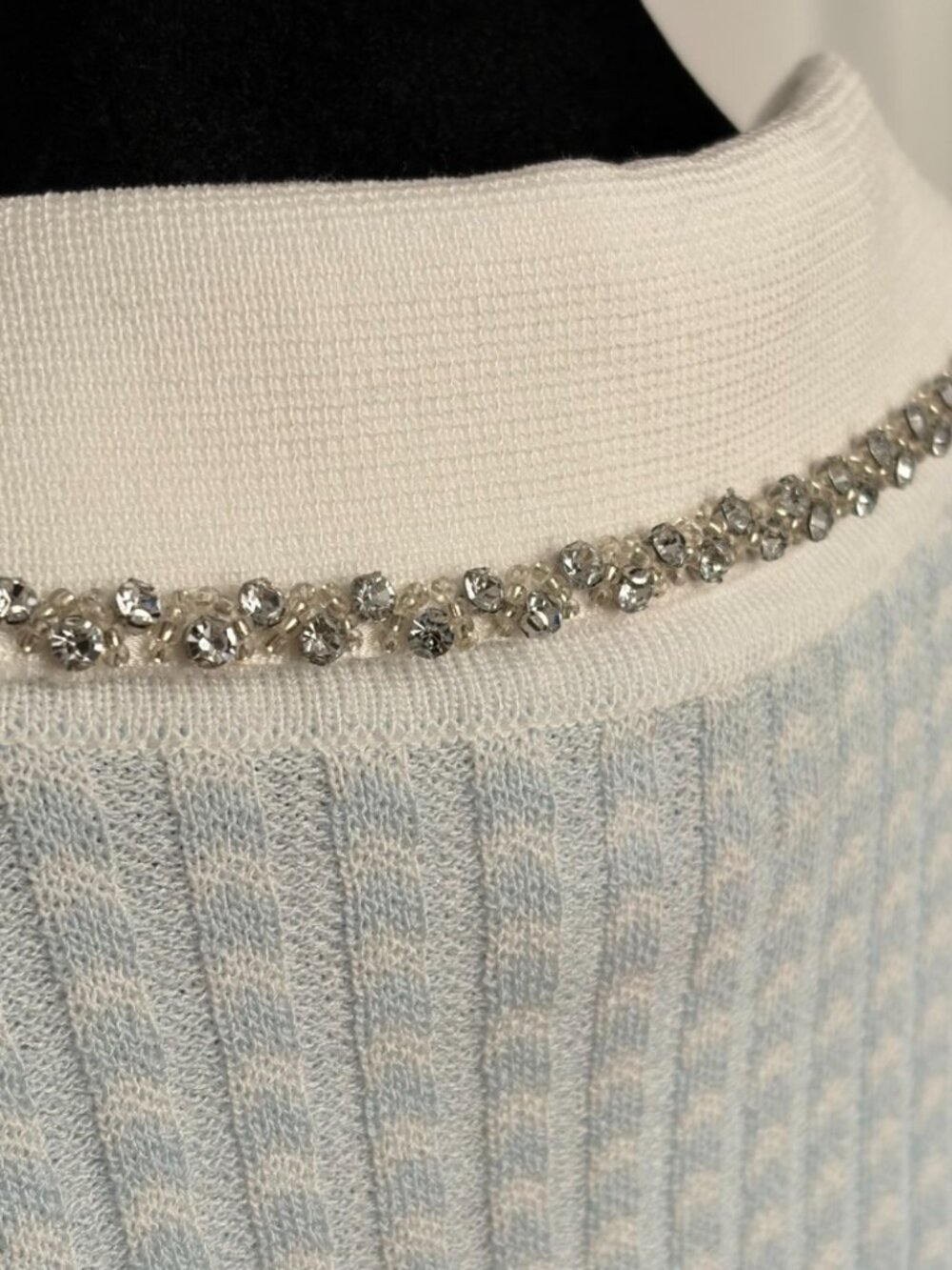 Miu Miu Light Blue Diamond-Embellished Collared Knit Tank Top - Picture 8 of 9